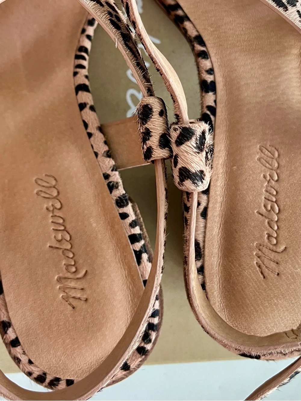 Madewell Wisteria Dove cheeta Strappy Block Heel Sandals Tan/Black Womens 9.5